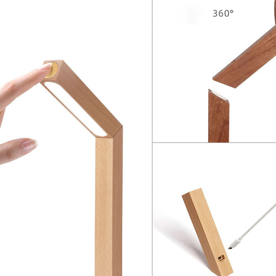 Touch LED Linear Table Lamp with Rotatable Head and Wood Base