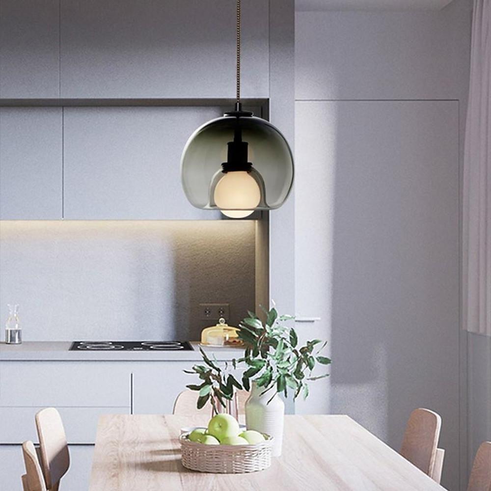 LED Double Glass Pendant Light Semi Globe Glass Pendant Ceiling Light Metal