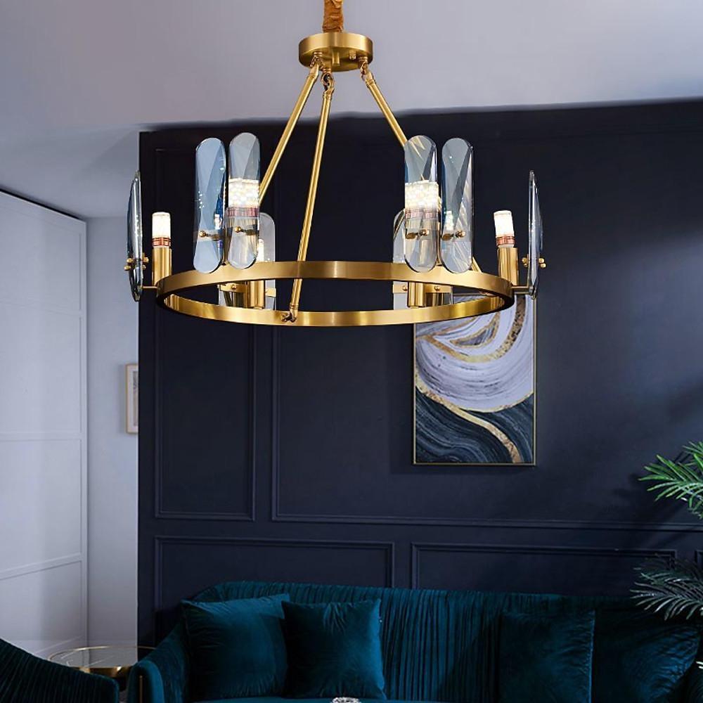 8-Light LED Circular Glass Copper Nordic Chandelier – Ceiling Lights