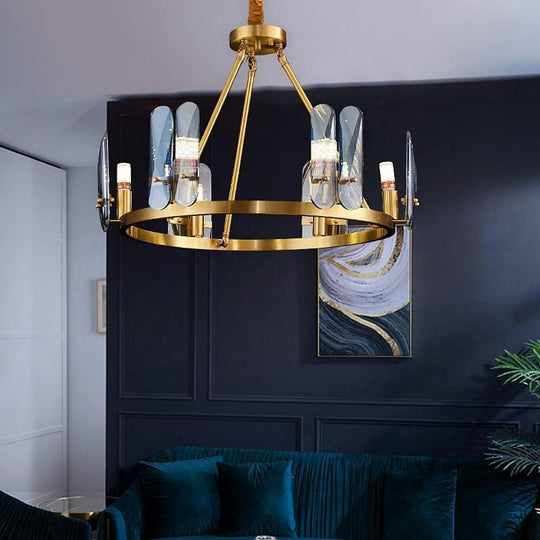 8-Light LED Circular Glass Copper Nordic Chandelier – Ceiling Lights