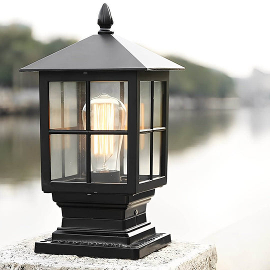 Traditional Square Waterproof LED Black Classic Solar Pillar Lights