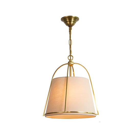 Trapezoid Pendant Light with Gold Frame and White Fabric Shade