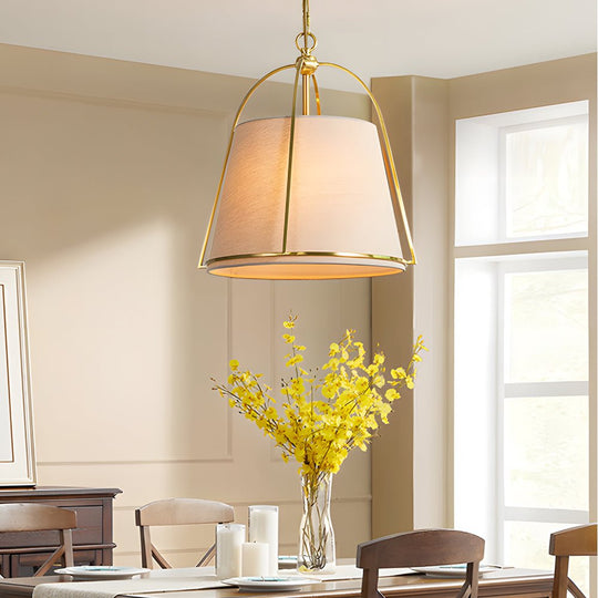 Trapezoid Pendant Light with Gold Frame and White Fabric Shade