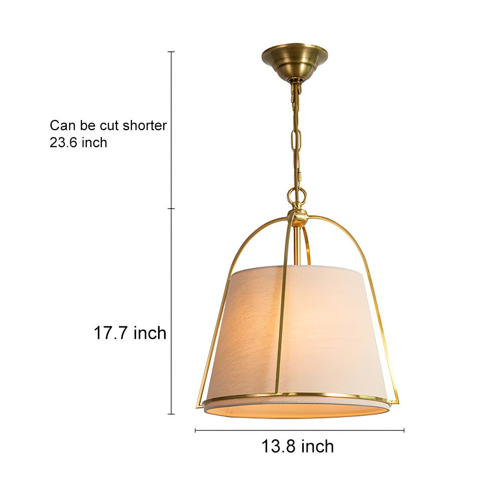 Trapezoid Pendant Light with Gold Frame and White Fabric Shade