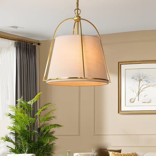 Trapezoid Pendant Light with Gold Frame and White Fabric Shade