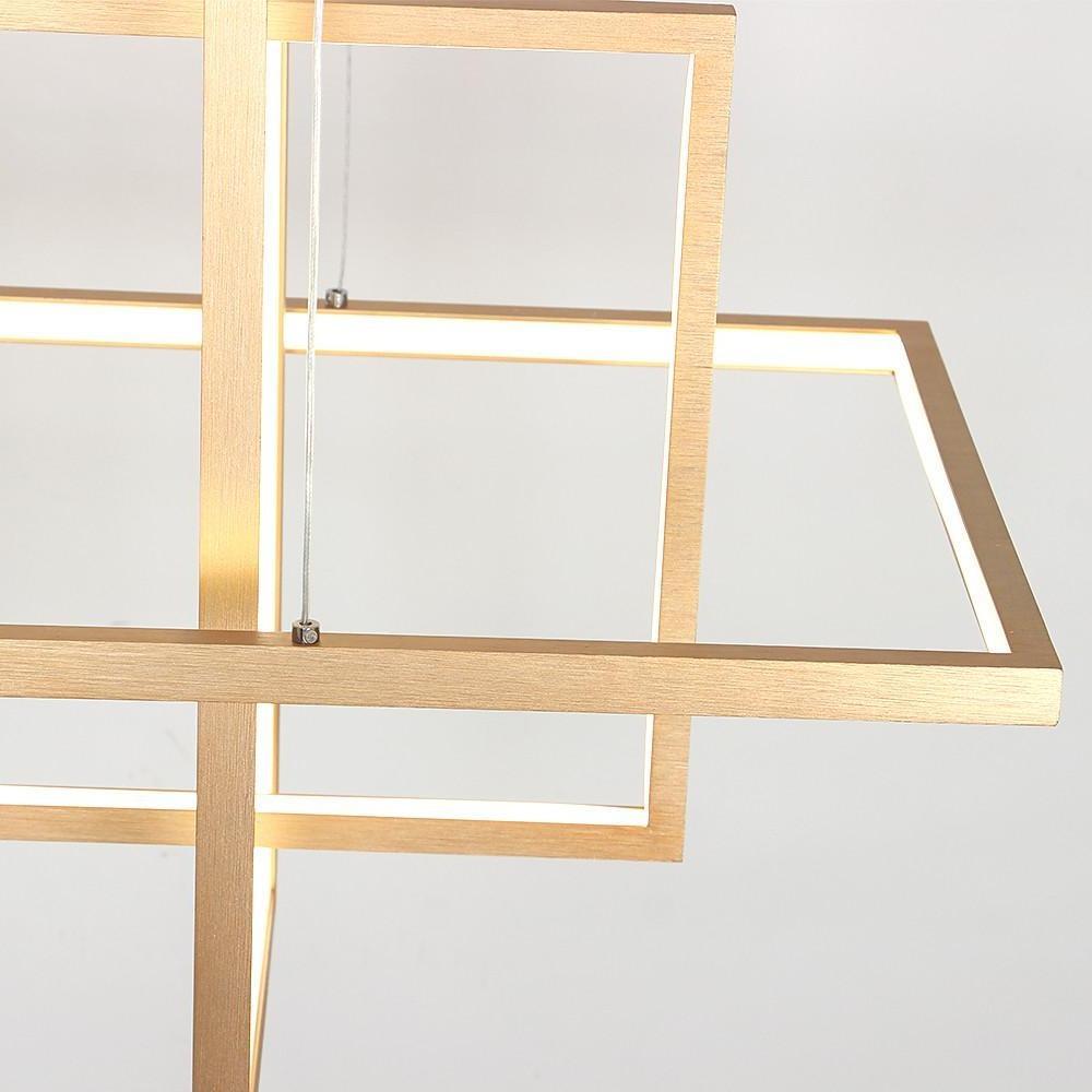 31.5'' Three Part Futuristic Square Rectangular Hybrid Aluminum Chandelier