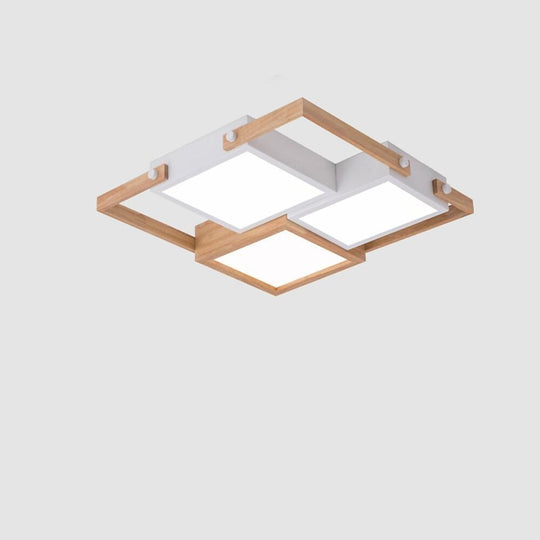 Modern Scandinavian LED Flush Mount Ceiling Light with Wooden Frames for Bedroom