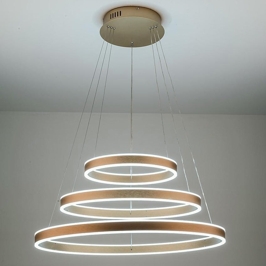 Modern Circle Foyer Chandelier – Adjustable 3-Ring LED Light