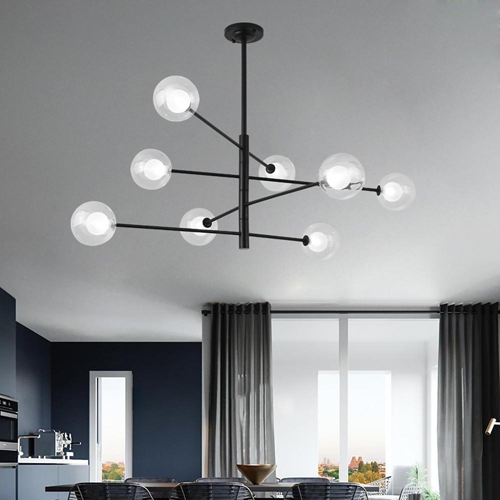 Linear Sputnik Chandelier with 8 Glass Shades