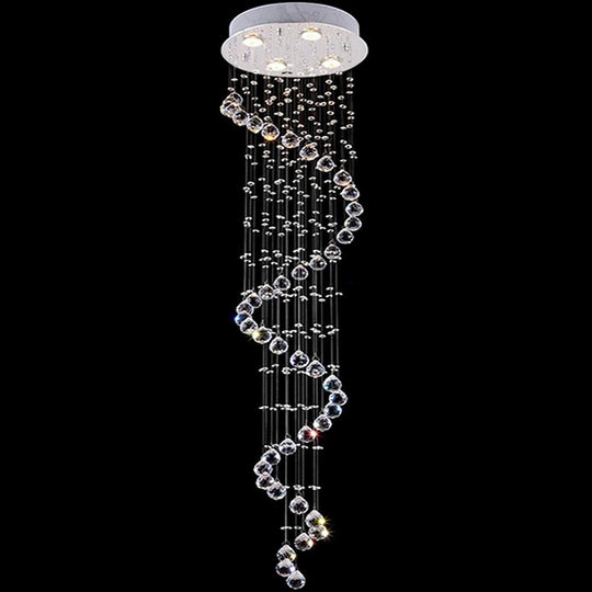 Multi-Spiral Contemporary Metal Crystal Chandelier