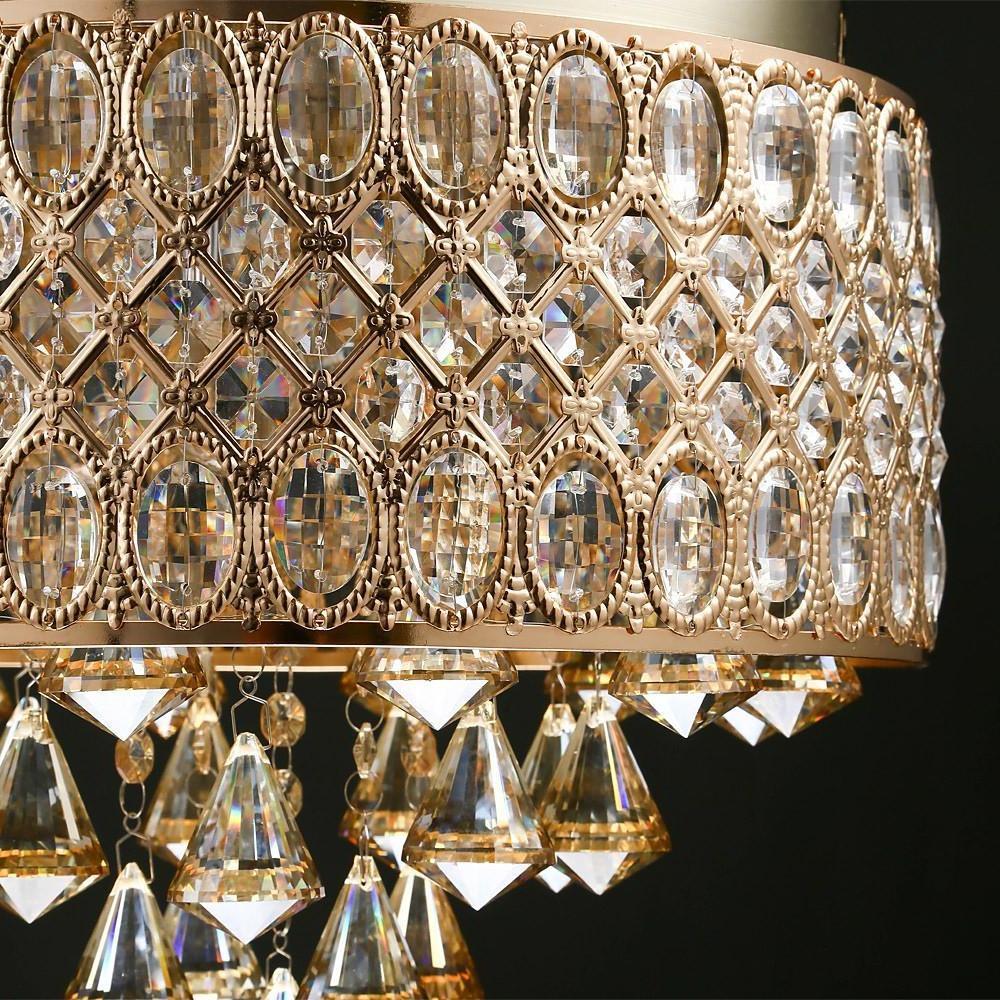 4-Light Drum Shaped Crystal Metal Modern Flush Mount Chandelier