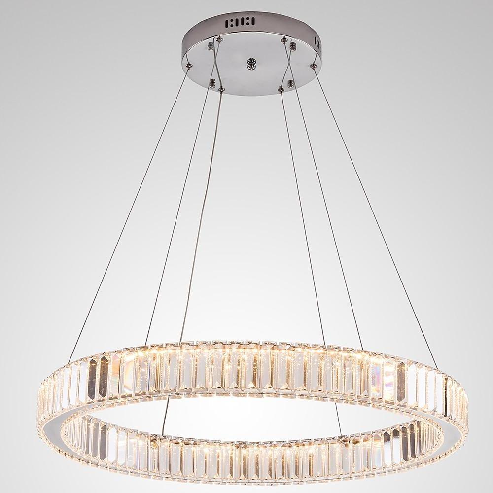 Luxury 1-Light Ring Shaped Wagon Wheel Crystal LED Chandelier – Gold Finish