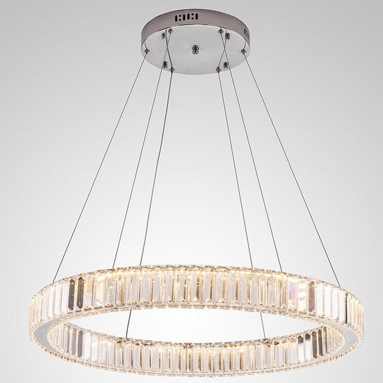 Luxury 1-Light Ring Shaped Wagon Wheel Crystal LED Chandelier – Gold Finish