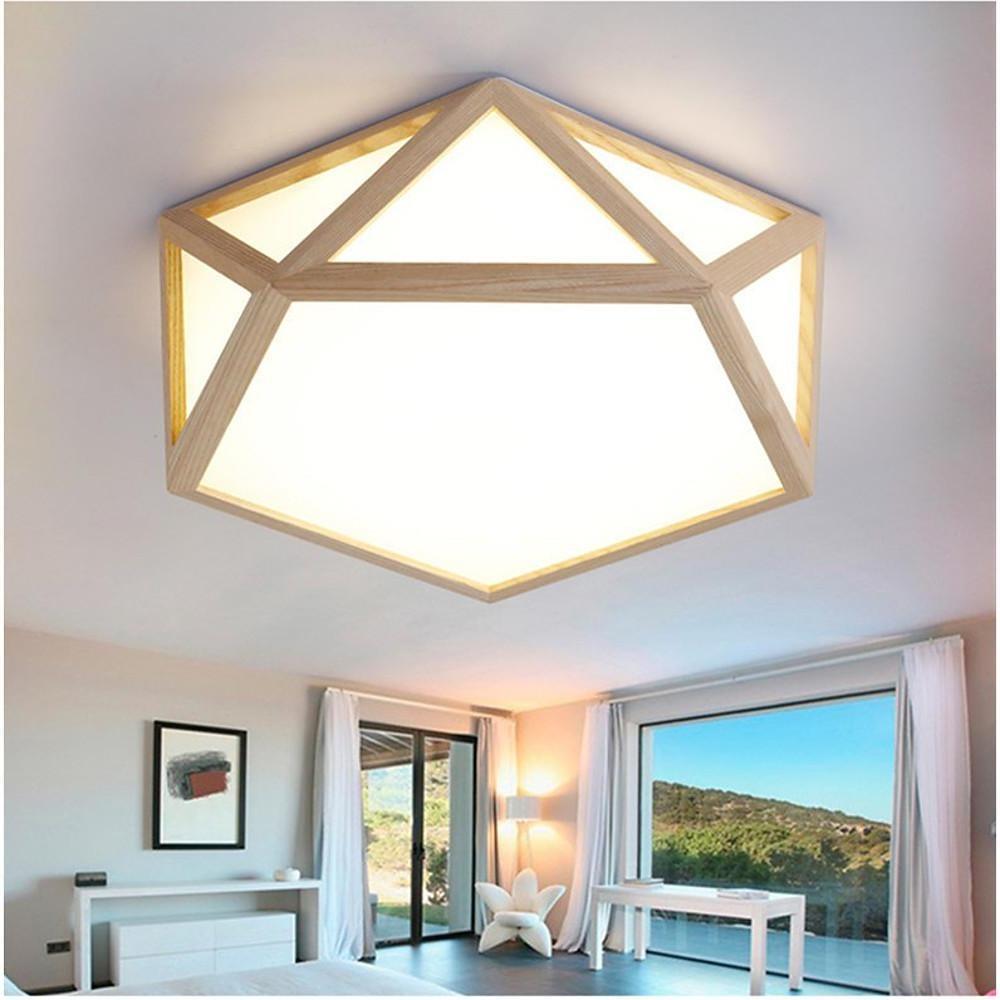 Geometric Shape Rustic Wood LED Flush Mount Ceiling Light