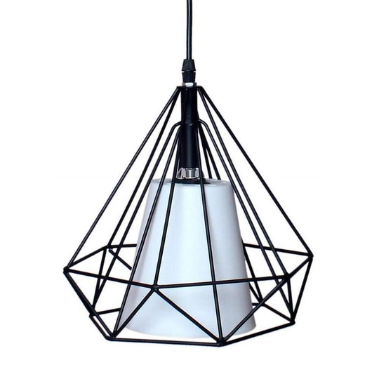 Geometrical Lantern Classic Island Pendant Light Metal Fabric Ceiling Light