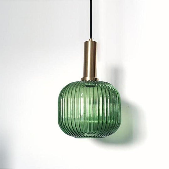 71" Ambient LED Ribbed Metal and Blown Glass Pendant Light