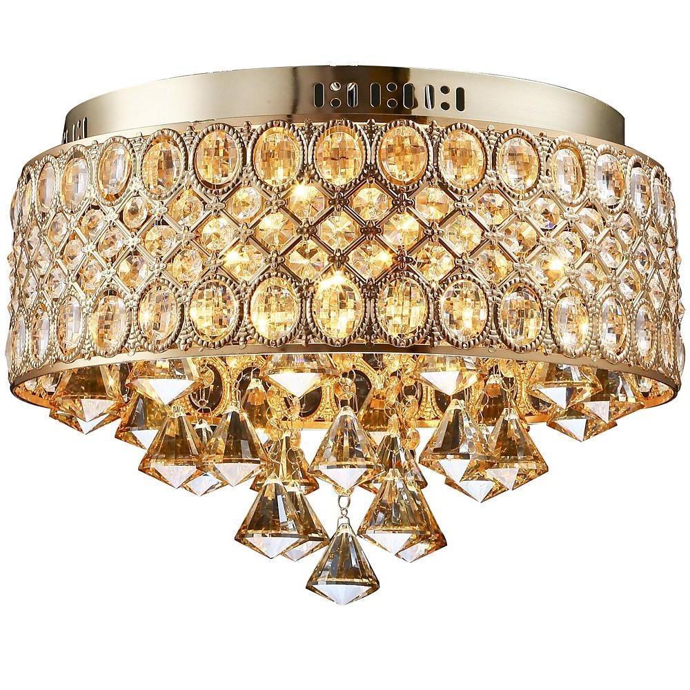 4-Light Drum Shaped Crystal Metal Modern Flush Mount Chandelier