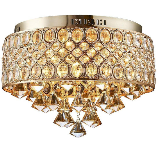 4-Light Drum Shaped Crystal Metal Modern Flush Mount Chandelier