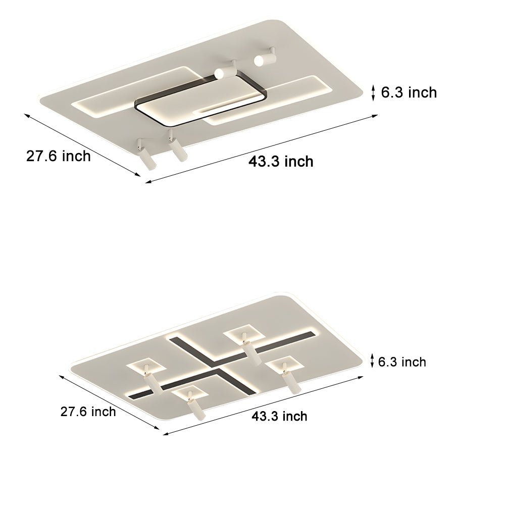 Ultra-Thin Rectangular Ceiling Light with Spotlights