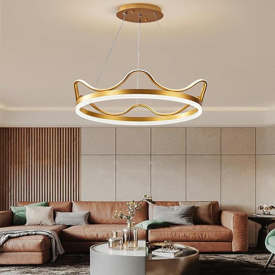 Dimmable LED Ring Chandelier Crown Design Modern Aluminum and Acrylic Pendant Light