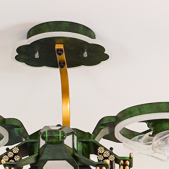 Airplane Ceiling Fan With Light – Children’s LED Remote Control Fan Lamp (Gray/Green)