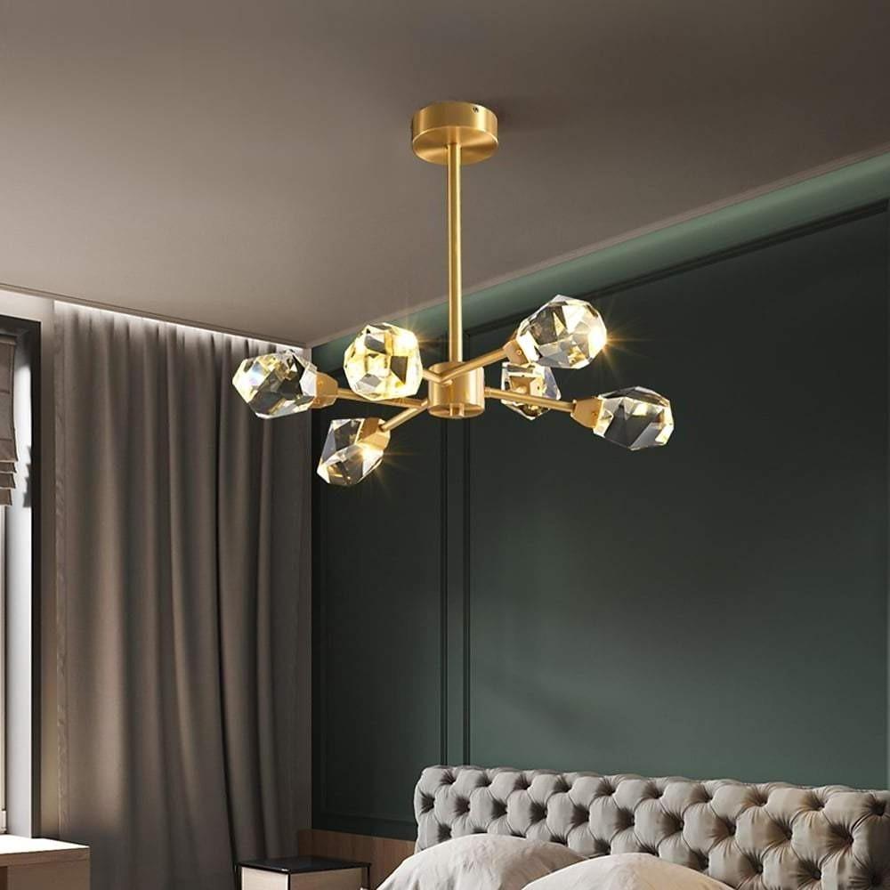 6-Light Electroplated Crystal LED Nordic Chandelier – Hanging Ceiling Light