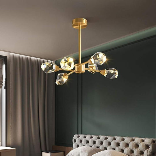 6-Light Electroplated Crystal LED Nordic Chandelier – Hanging Ceiling Light