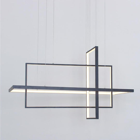 31.5'' Three Part Futuristic Square Rectangular Hybrid Aluminum Chandelier