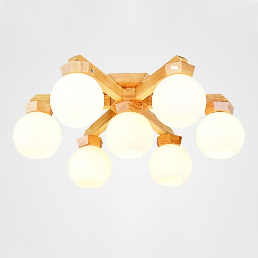 Nordic Style Wood LED Globe Flush Mount Ceiling Lighting