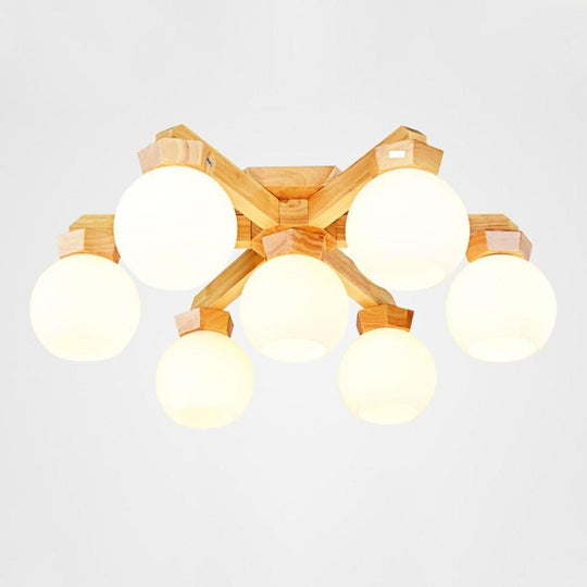 Nordic Style Wood LED Globe Flush Mount Ceiling Lighting