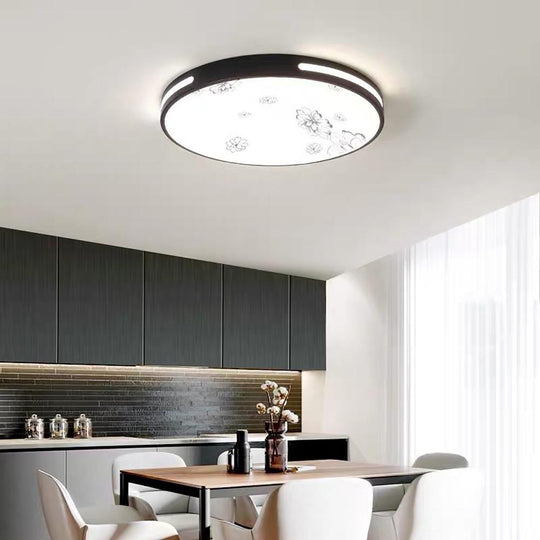 Round Plant Pattern LED Flush Mount Ceiling Light