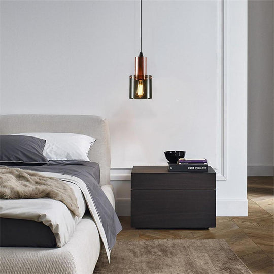 Modernist Cylindrical Glass Industrial Pendant Light