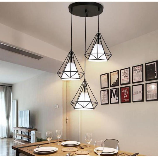 Geometrical Lantern Classic Island Pendant Light Metal Fabric Ceiling Light