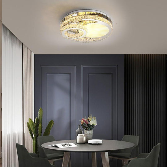 Overlapping Circles Crystal Stainless Steel LED Flush Mount Ceiling Light