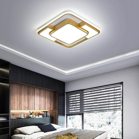 Square LED – Geometric Overlay Flush Mount Ceiling Light for Bedroom and Living Spaces