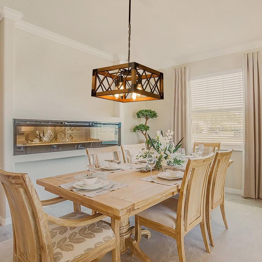 Rustic Industrial Linear Wood & Metal Chandelier