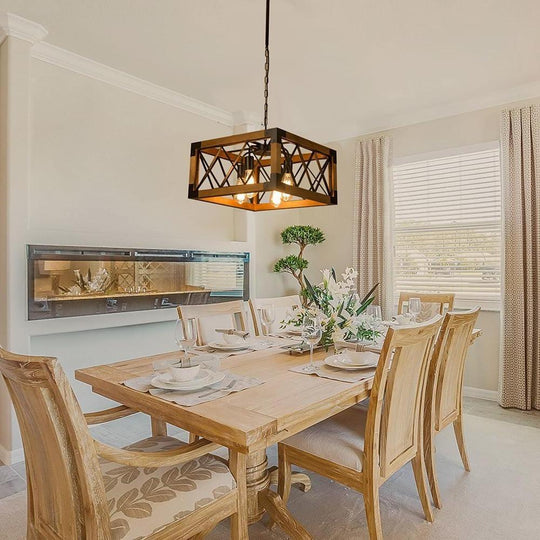 Rustic Industrial Linear Wood & Metal Chandelier