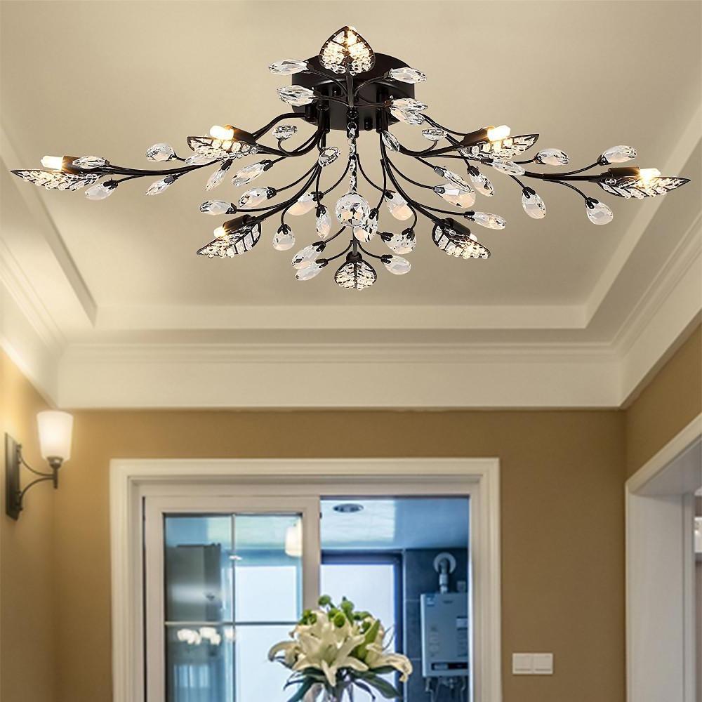 Vintage Crystal Branches – 8-Light Leaf Semi-Flush Mount LED Chandelier