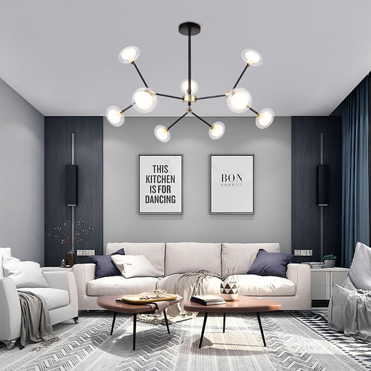 9-Light Glass LED Nordic Sputnik Chandelier – Modern Hanging Ceiling Light