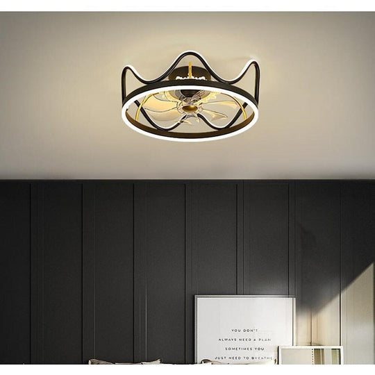 Crown Shape Gold Black Ceiling Fan with Light – Geometric LED Flush Mount