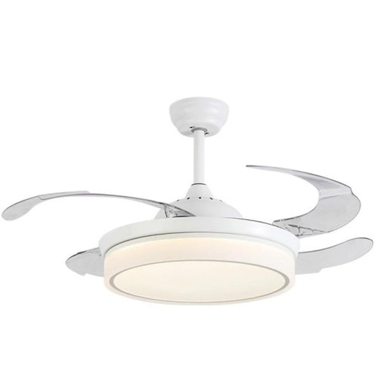 White LED Retractable Ceiling Fan with 4 Blades in 15 19 or 23 Inch