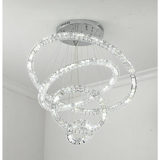 3/4-Light Tiered Crystal Ring LED Chandelier – Modern Luxury Pendant Light