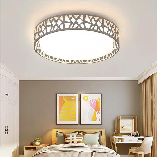 Round Metal Traditional Drum Flush Mount LED Ceiling Light