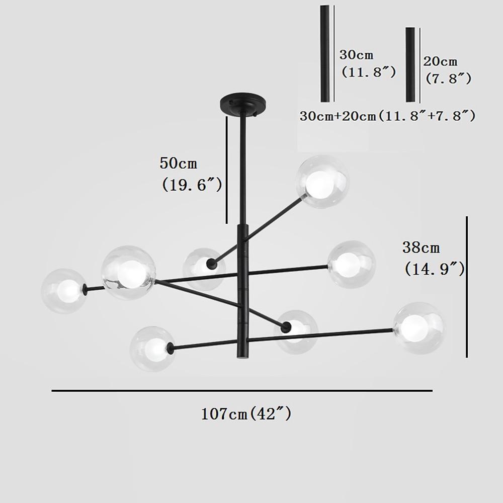 Linear Sputnik Chandelier with 8 Glass Shades