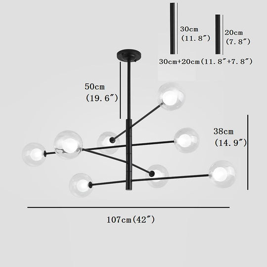 Linear Sputnik Chandelier with 8 Glass Shades