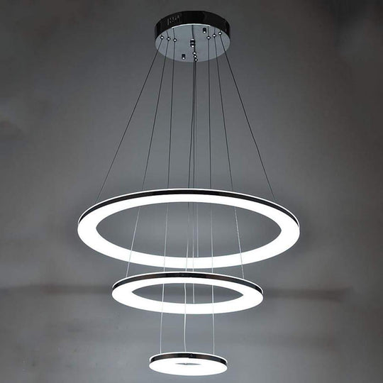 Adjustable LED 3 Ring Chandelier Modern 24" Hanging Ceiling Light