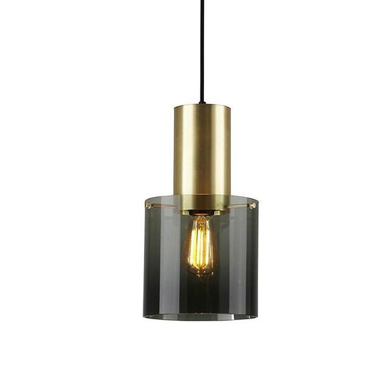 Modernist Cylindrical Glass Industrial Pendant Light