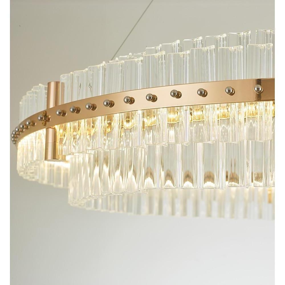 Modern Luxury Round Crystal LED Chandelier – Gold Finish, Single Tier