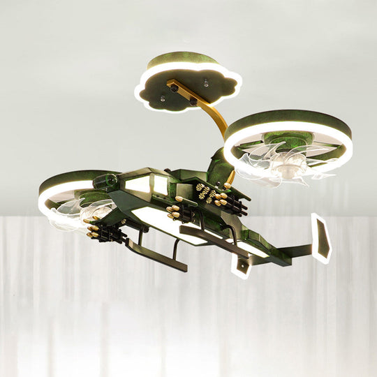 Airplane Ceiling Fan With Light – Children’s LED Remote Control Fan Lamp (Gray/Green)