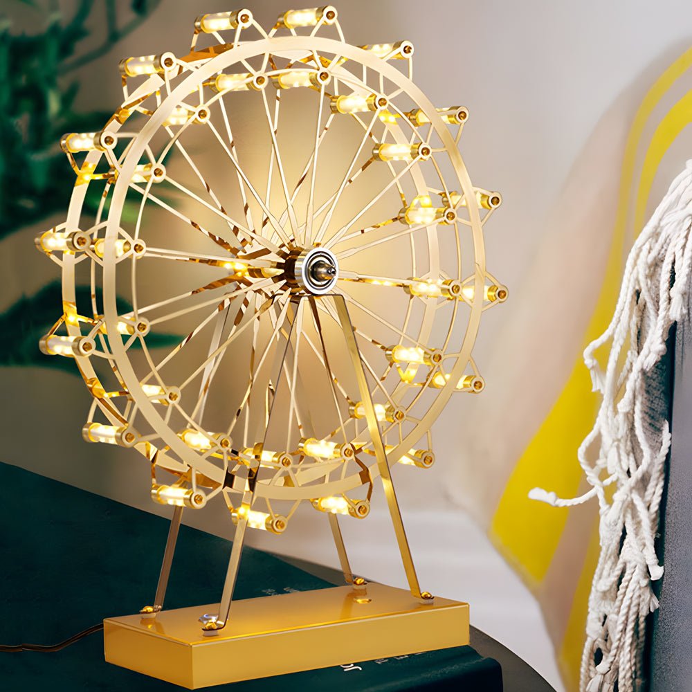 Vintage Ferris Wheel LED Table Lamp with Wooden Base